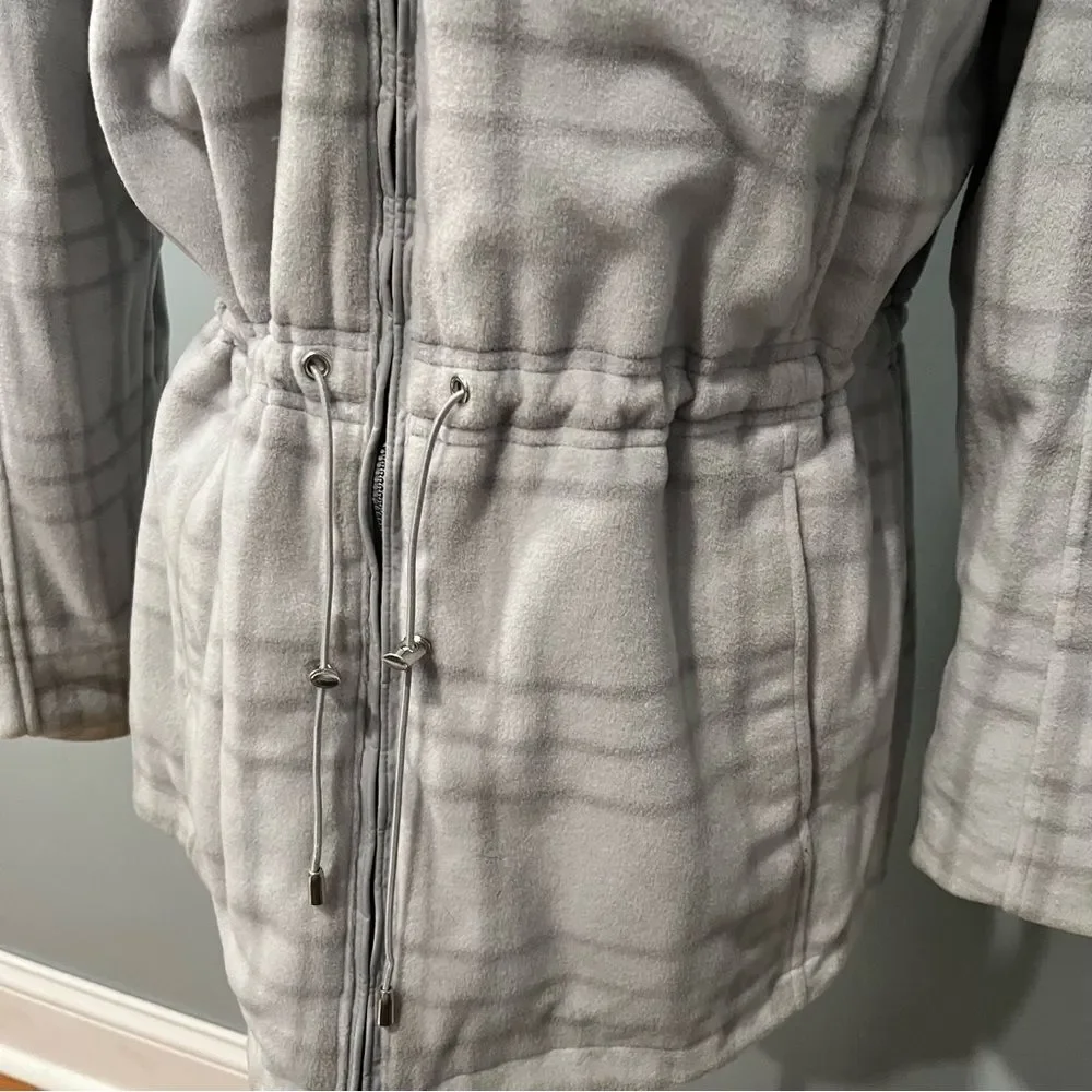 Izod Grey Hooded Reversible Trench Coat Fleece Plaid Coat Size Small